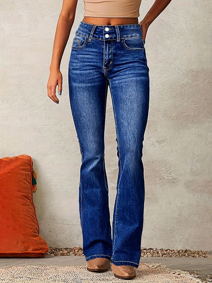 Woman's high-waisted black jeans with wide legs displayed on a plain background. 3