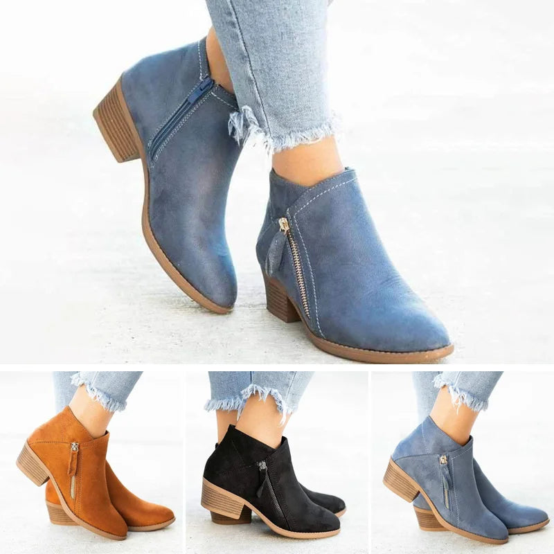 Low women's leather shoes with a zipper and arch support, featuring a sleek design and a comfortable fit. 2