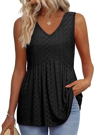 Sleeveless women's top featuring a V-neck design, showcasing a fitted silhouette and a clean, elegant appearance. 0