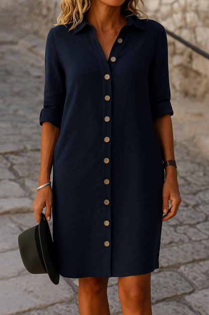 A spring dress for women featuring a V-shaped neckline, flowing silhouette, and short sleeves, displayed on a hanger against a neutral background. 7