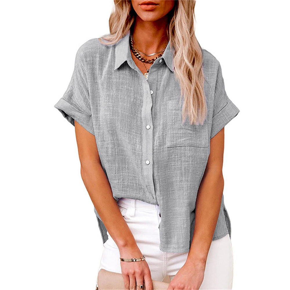 Elegant women's shirt featuring a collar and short sleeves. 5