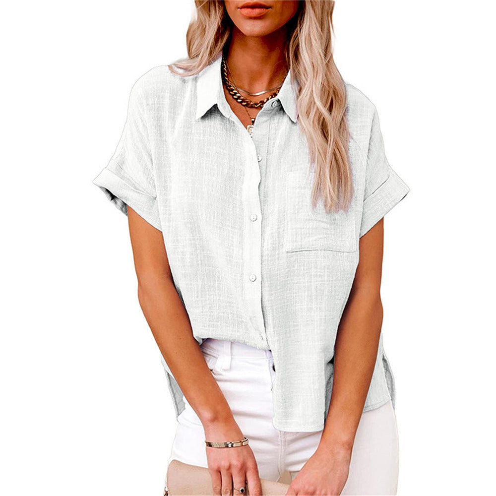 Elegant women's shirt featuring a collar and short sleeves. 6