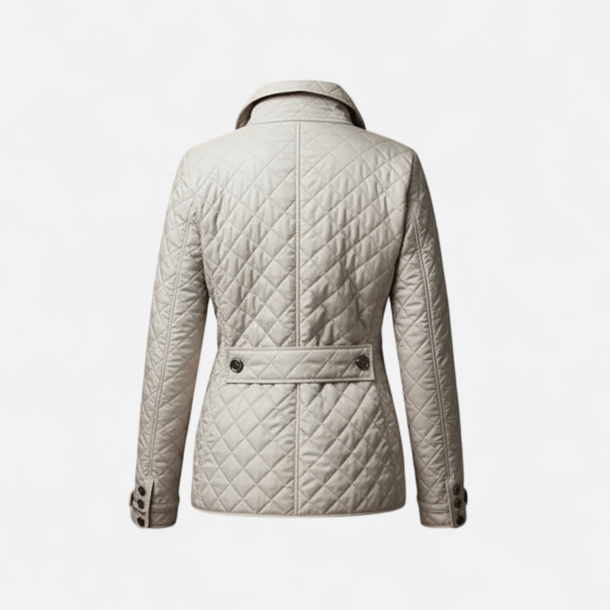 A women's winter jacket featuring an insulated design and a stylish collar, showcased on a mannequin against a neutral background. 2