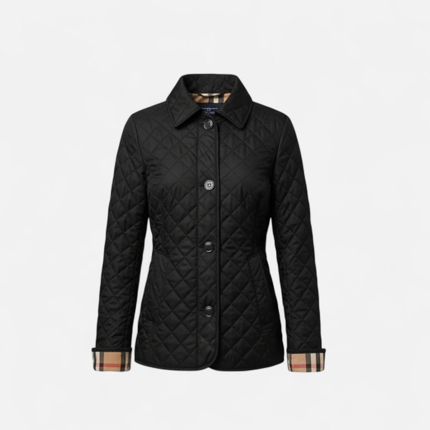 A women's winter jacket featuring an insulated design and a stylish collar, showcased on a mannequin against a neutral background. 4