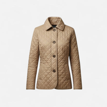 A women's winter jacket featuring an insulated design and a stylish collar, showcased on a mannequin against a neutral background. 5