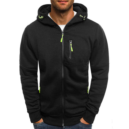 Men's zip-up hoodie with a loose fit, featuring a drawstring hood and front pockets. 0