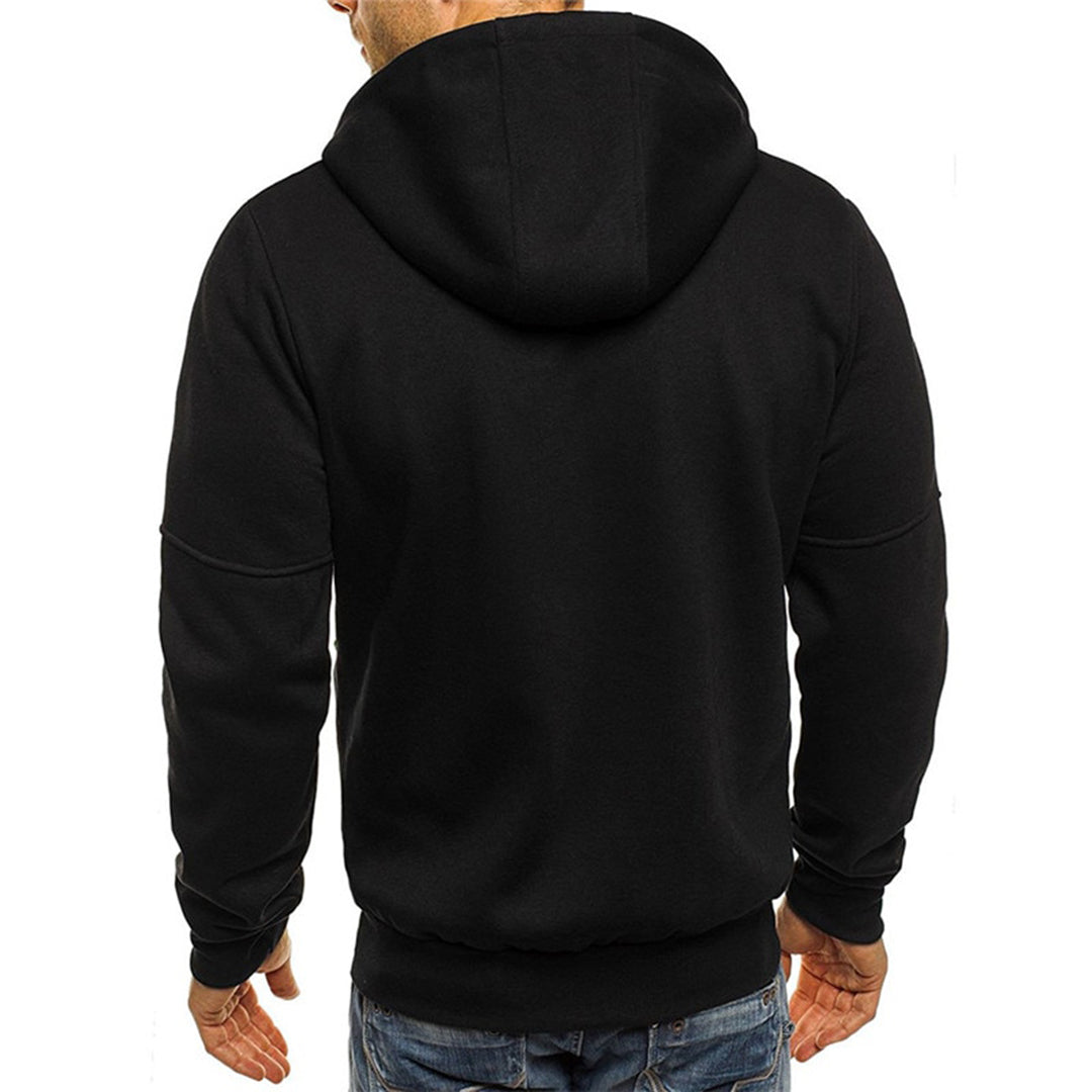 Men's zip-up hoodie with a loose fit, featuring a drawstring hood and front pockets. 1