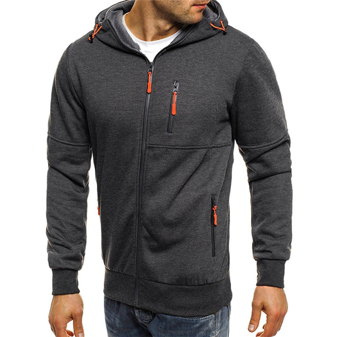 Men's zip-up hoodie with a loose fit, featuring a drawstring hood and front pockets. 3