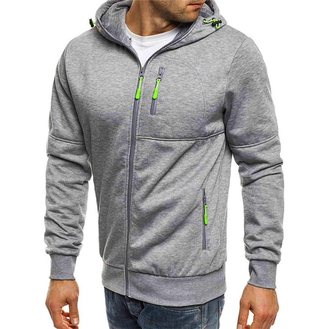 Men's zip-up hoodie with a loose fit, featuring a drawstring hood and front pockets. 6