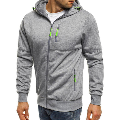 Men's zip-up hoodie with a loose fit, featuring a drawstring hood and front pockets. 6