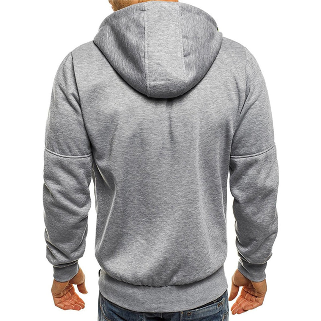 Men's zip-up hoodie with a loose fit, featuring a drawstring hood and front pockets. 7