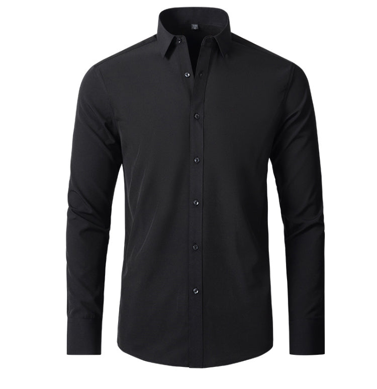 Men's short-sleeve flexible shirt featuring a modern design, displayed on a mannequin in a well-lit setting. The shirt has a relaxed fit and 1