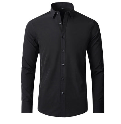 Men's short-sleeve flexible shirt featuring a modern design, displayed on a mannequin in a well-lit setting. The shirt has a relaxed fit and 1