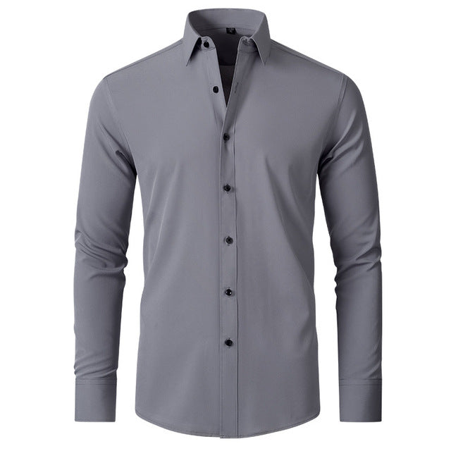 Men's short-sleeve flexible shirt featuring a modern design, displayed on a mannequin in a well-lit setting. The shirt has a relaxed fit and 3