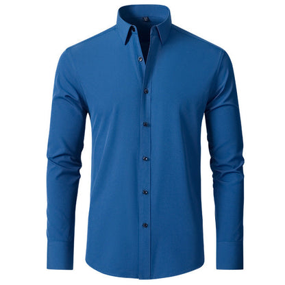 Men's short-sleeve flexible shirt featuring a modern design, displayed on a mannequin in a well-lit setting. The shirt has a relaxed fit and 7