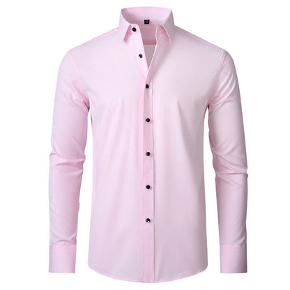 Men's short-sleeve flexible shirt featuring a modern design, displayed on a mannequin in a well-lit setting. The shirt has a relaxed fit and 8