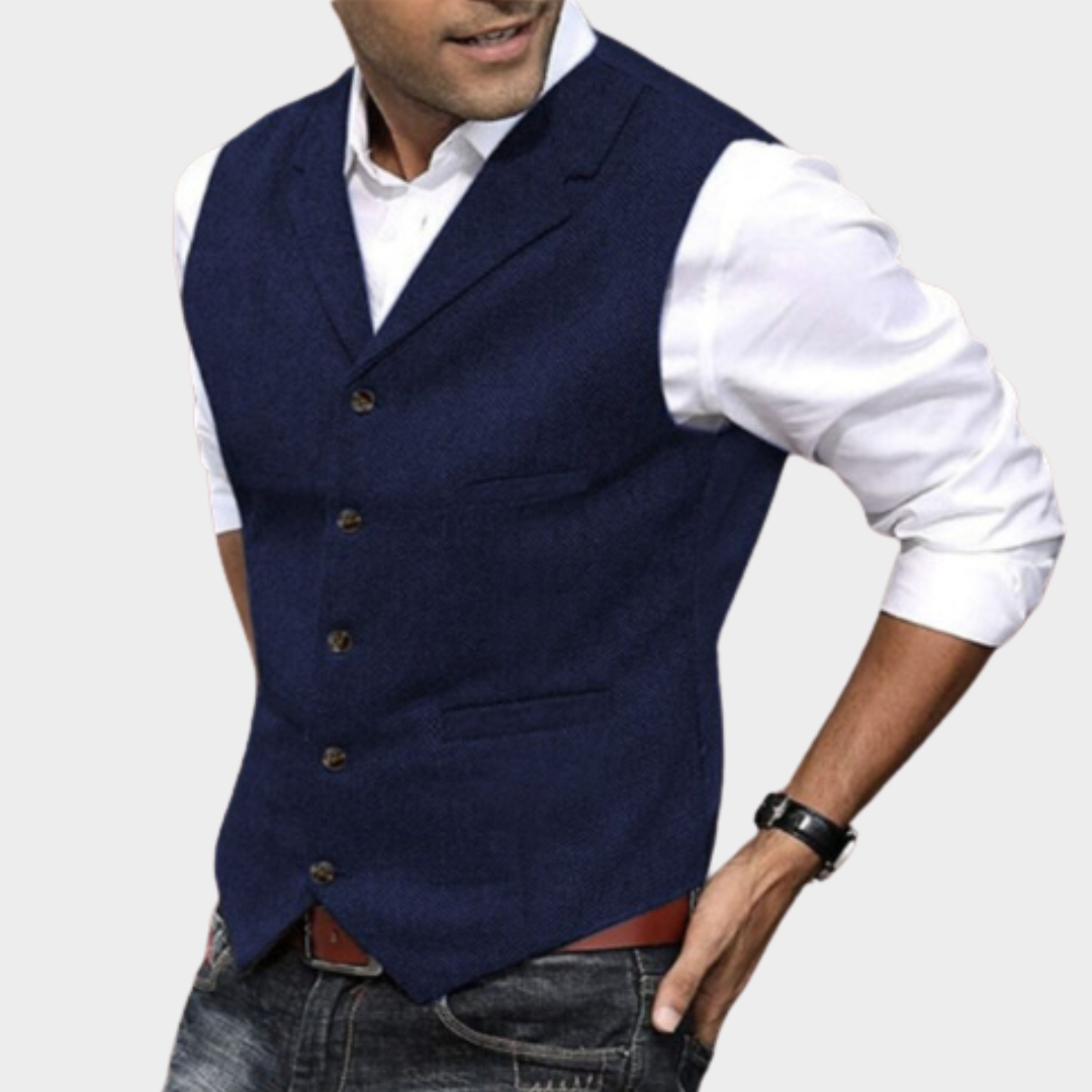 Men's casual vintage vest featuring a button closure and a relaxed fit. 3