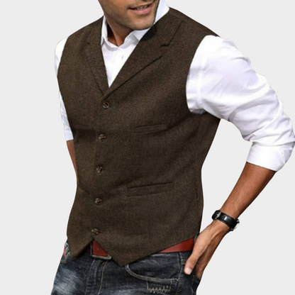 Men's casual vintage vest featuring a button closure and a relaxed fit. 4