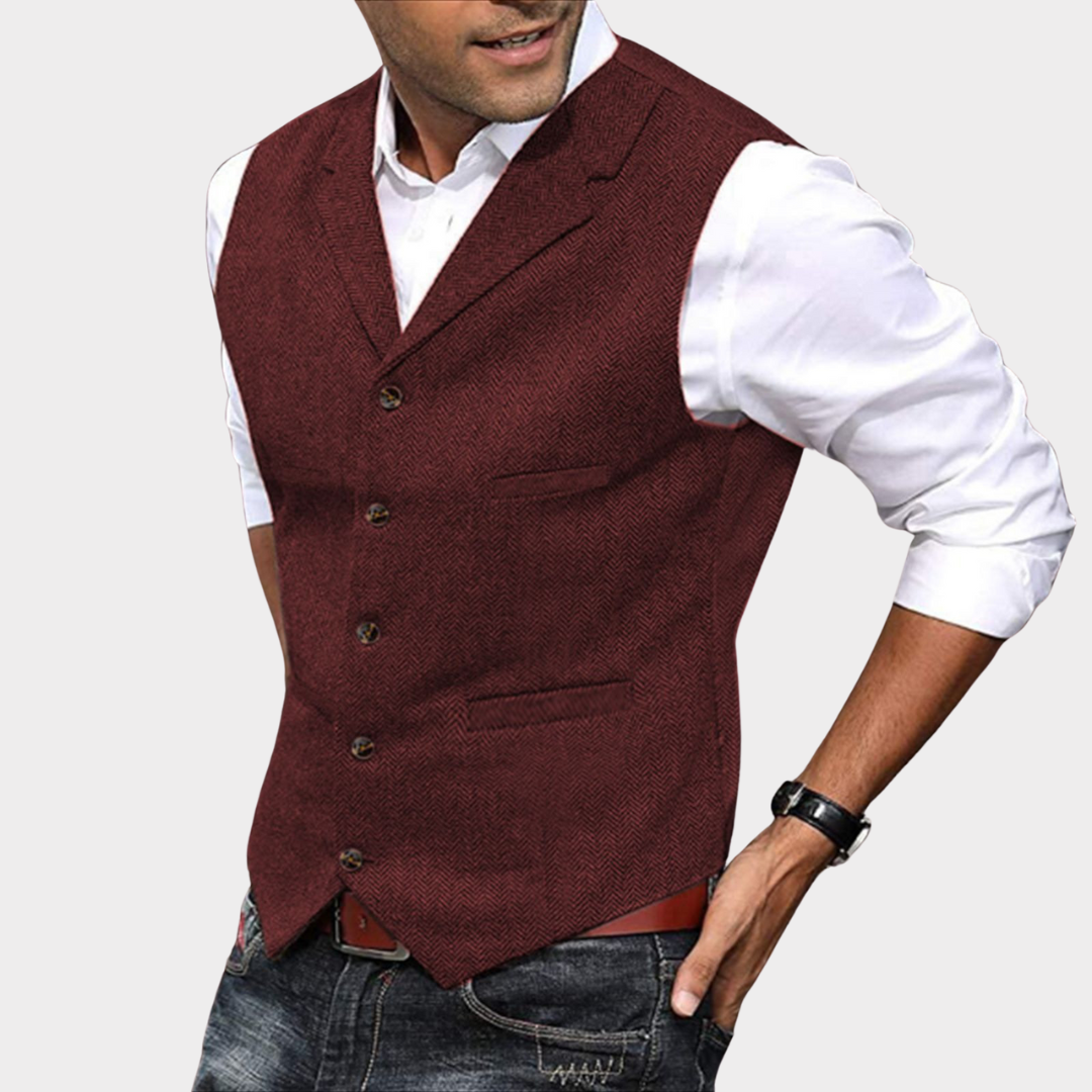 Men's casual vintage vest featuring a button closure and a relaxed fit. 6