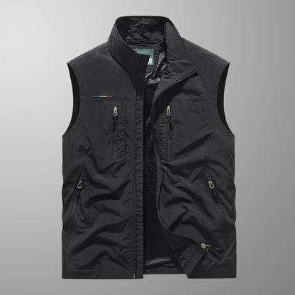 Men's outdoor vest featuring a high collar and zip closure, displayed on a neutral background. 8