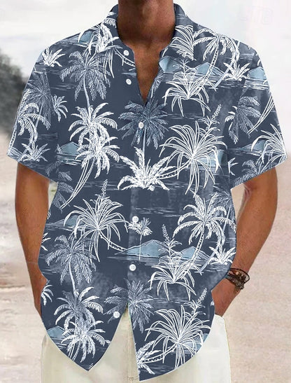 Men's short-sleeve shirt featuring a tropical palm pattern. 3