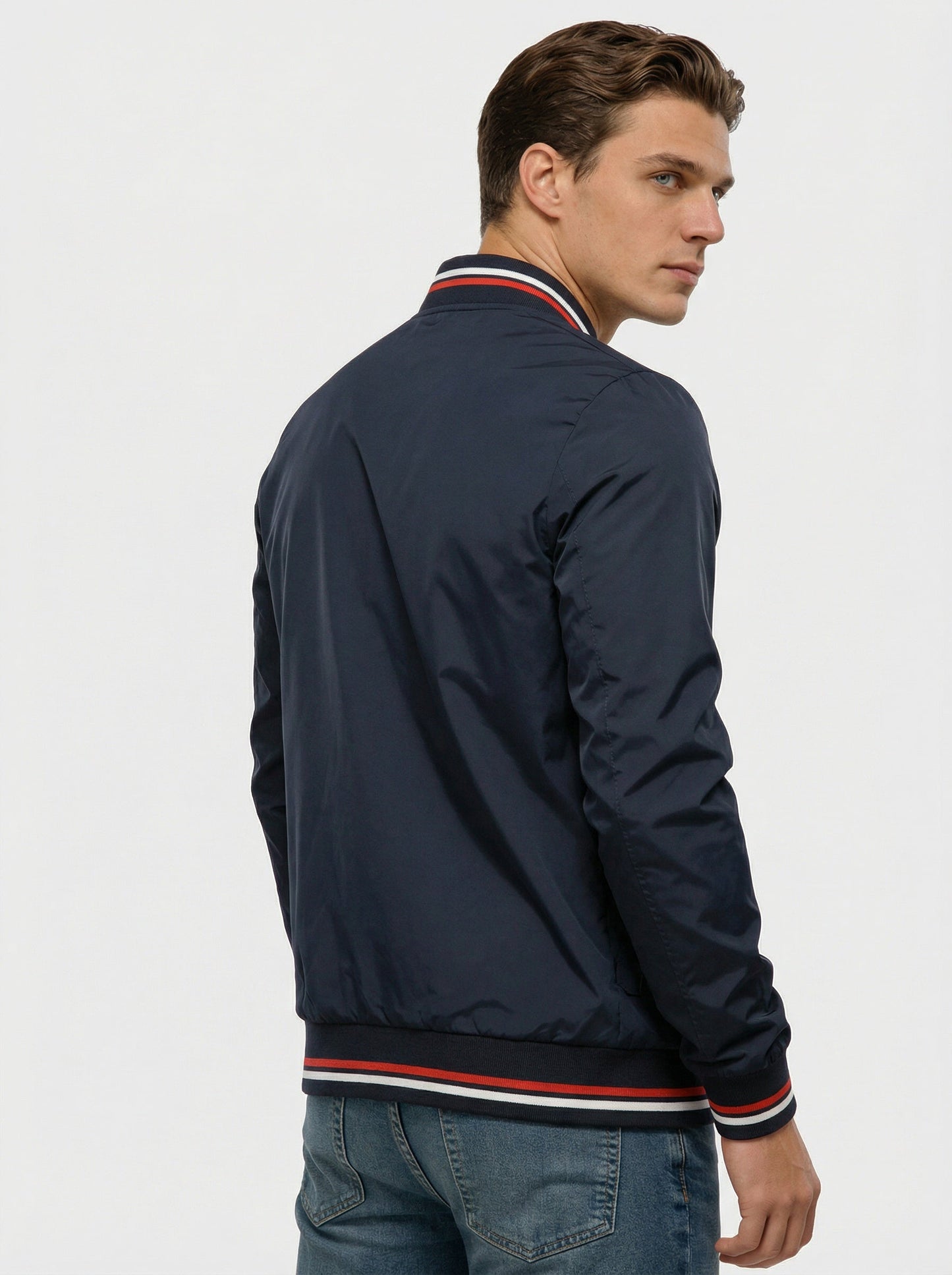 Men's bomber jacket featuring a zip closure and a classic collar. 5