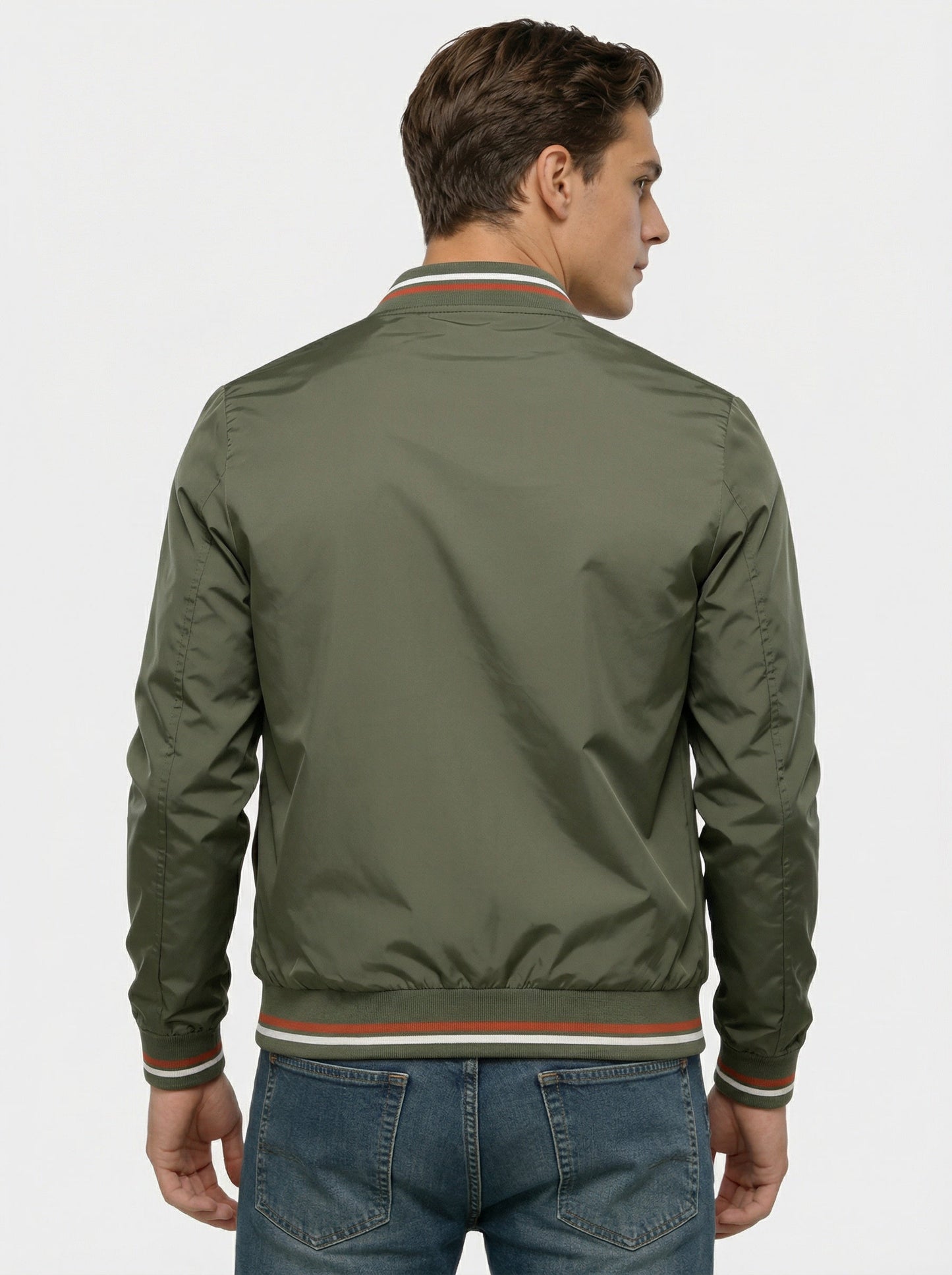Men's bomber jacket featuring a zip closure and a classic collar. 7