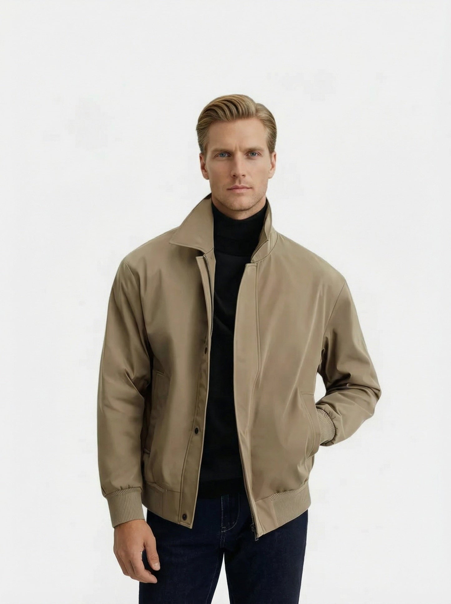 Men's bomber jacket featuring a zip closure and ribbed cuffs. 2