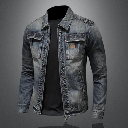 Men's denim jacket with pockets in a vintage style. 2