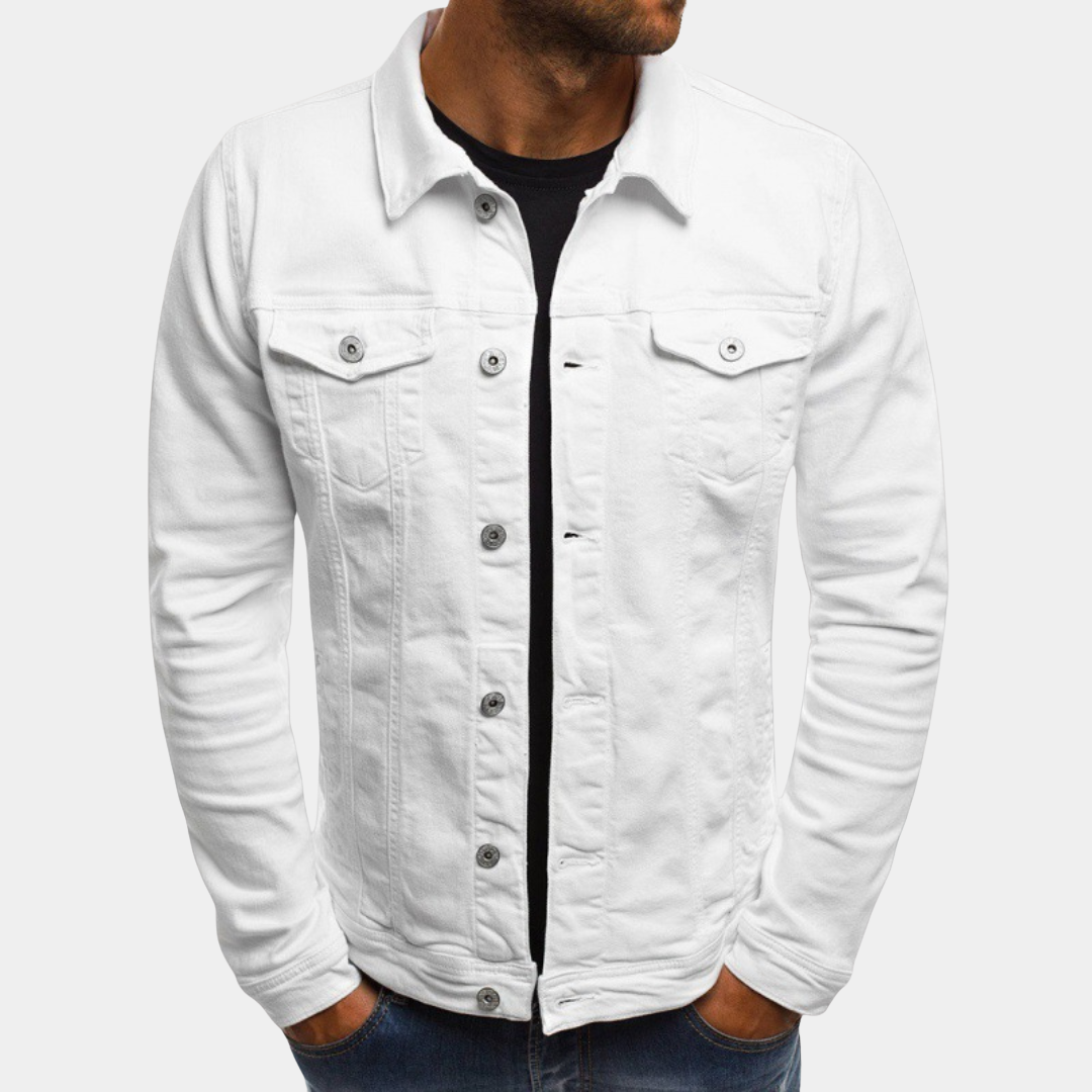 Men's denim jacket featuring a fitted cut and classic collar design. 1