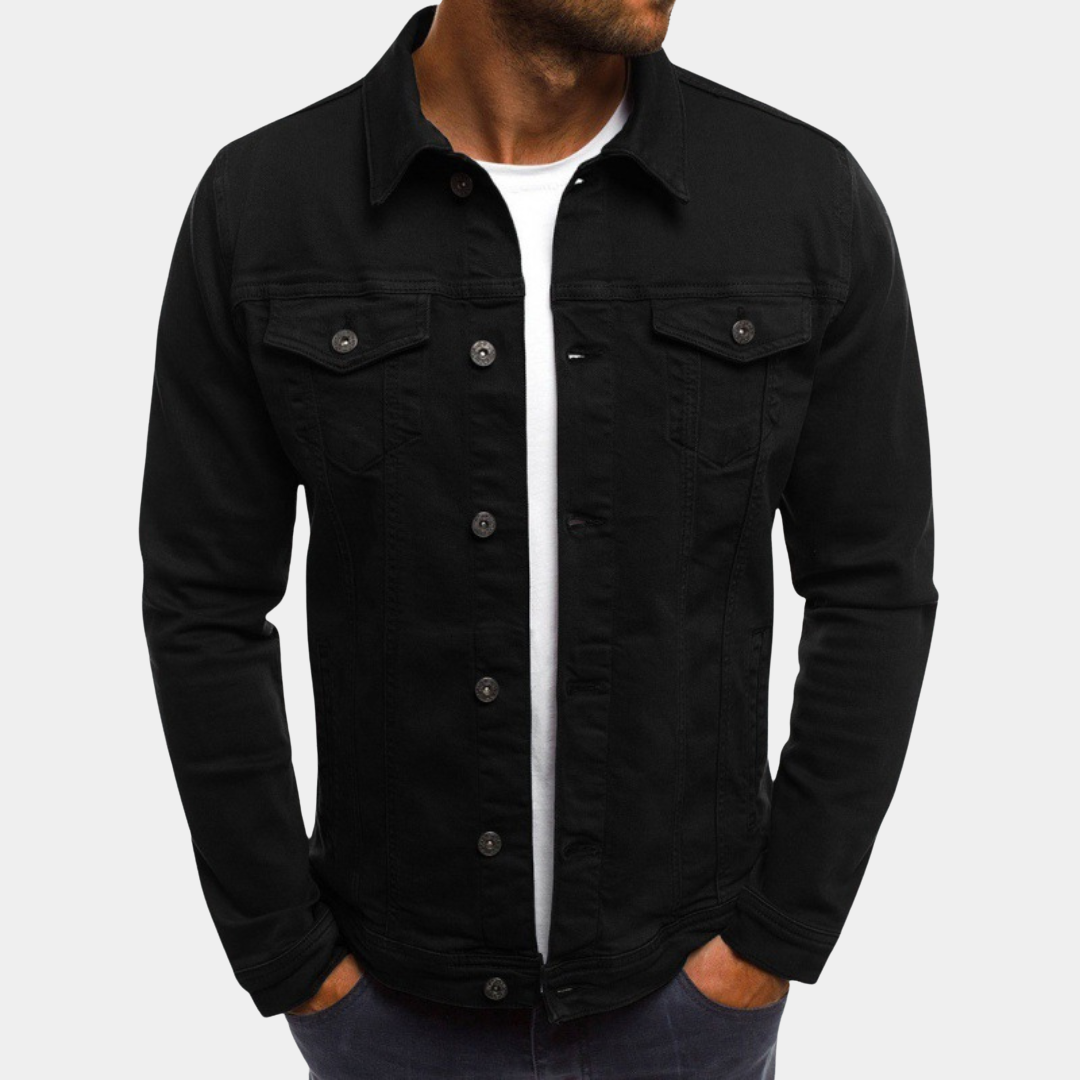 Men's denim jacket featuring a fitted cut and classic collar design. 2