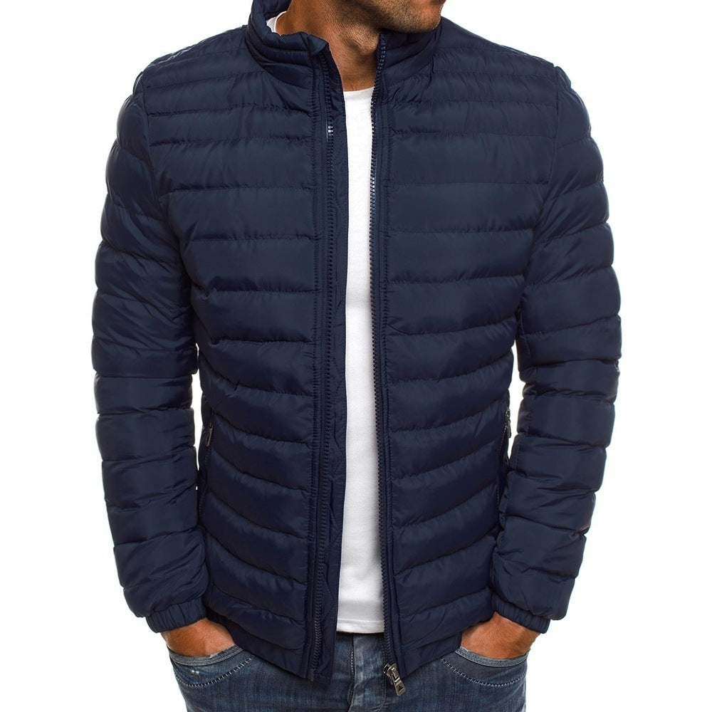 Men's puffer winter jacket with a hood and stylish detailing. 0