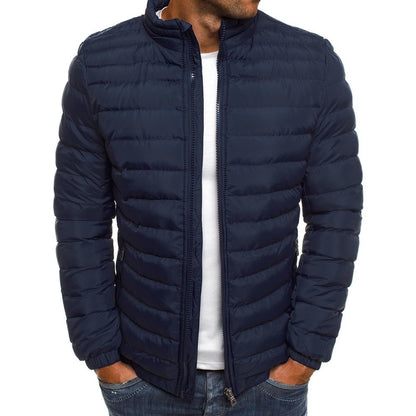 Men's puffer winter jacket with a hood and stylish detailing. 0