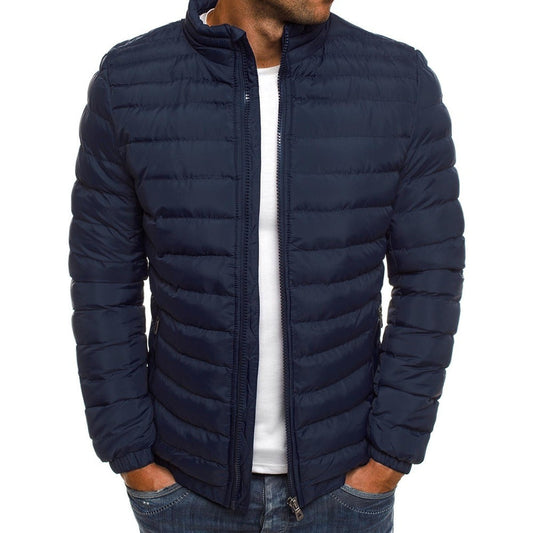 Men's puffer winter jacket with a hood and stylish detailing. 0