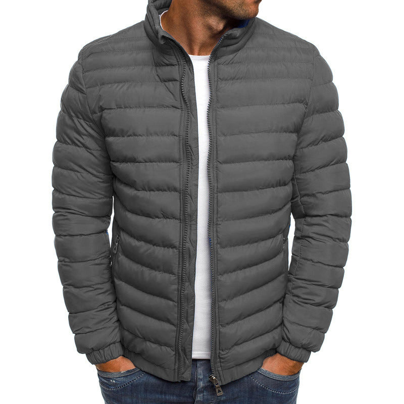 Men's puffer winter jacket with a hood and stylish detailing. 1