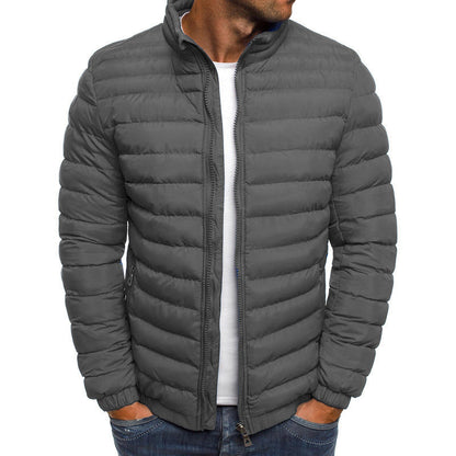 Men's puffer winter jacket with a hood and stylish detailing. 1