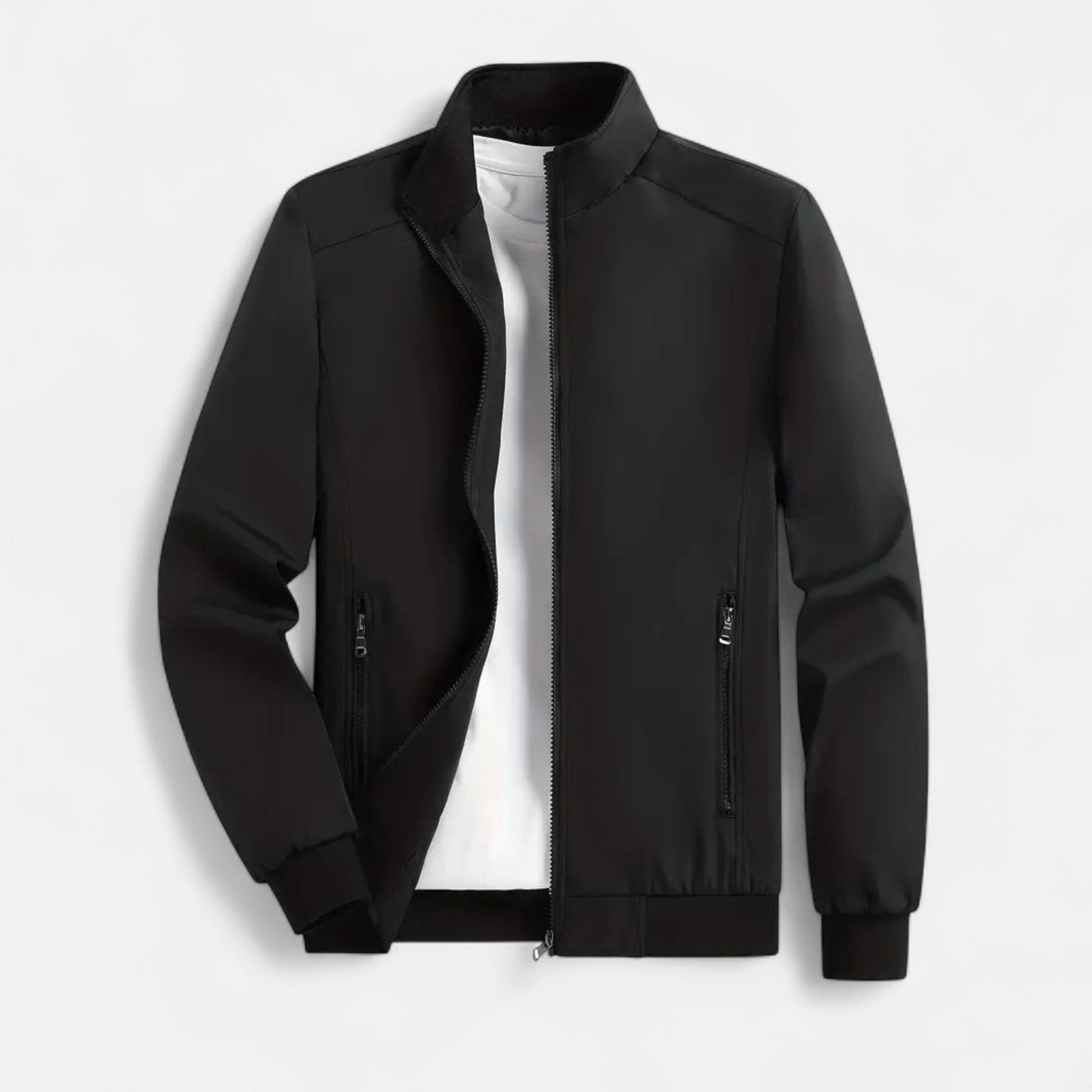 Men's lightweight jacket featuring a high collar and a zip closure. 0