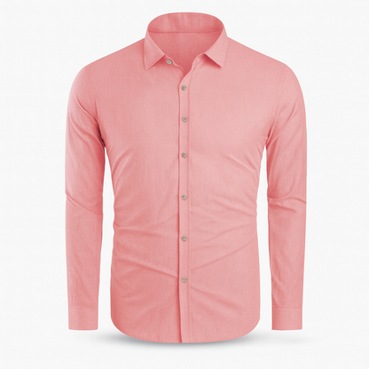 Men's short-sleeve linen shirt in a casual style, featuring a relaxed fit, a button-down front, and a classic collar. The shirt 0