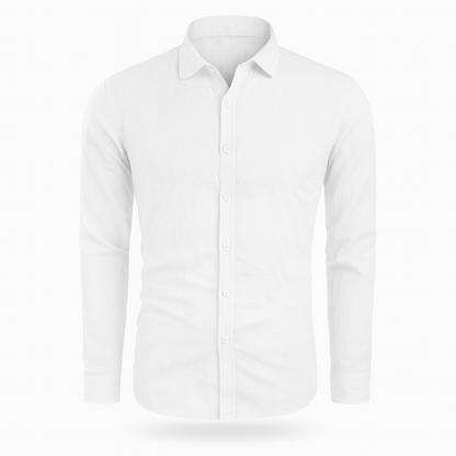 Men's short-sleeve linen shirt in a casual style, featuring a relaxed fit, a button-down front, and a classic collar. The shirt 1