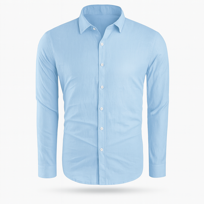 Men's short-sleeve linen shirt in a casual style, featuring a relaxed fit, a button-down front, and a classic collar. The shirt 2