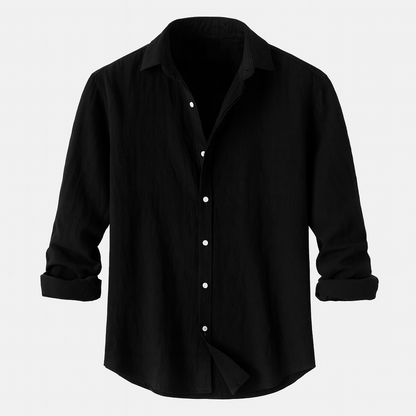 Men's short-sleeve linen shirt in a casual style, featuring a relaxed fit, a button-down front, and a classic collar. The shirt 4