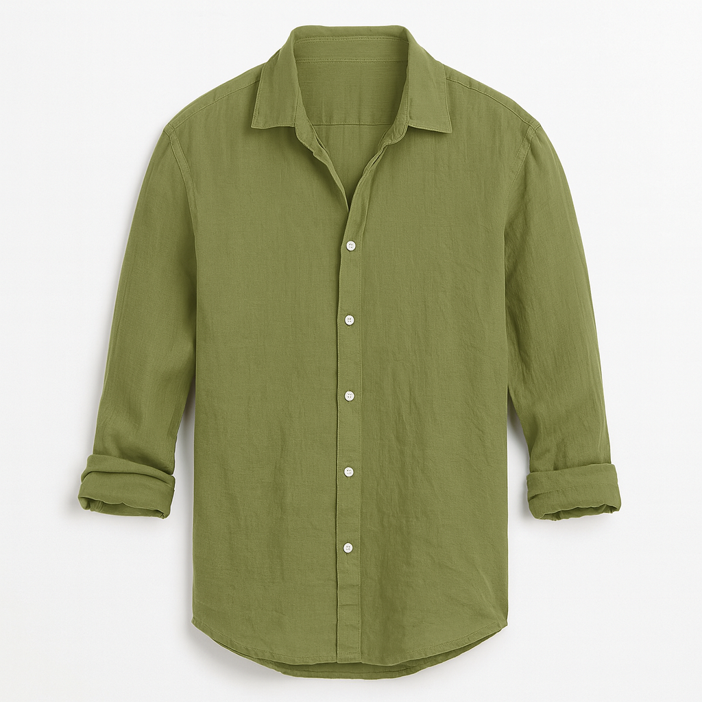 Men's short-sleeve linen shirt in a casual style, featuring a relaxed fit, a button-down front, and a classic collar. The shirt 5
