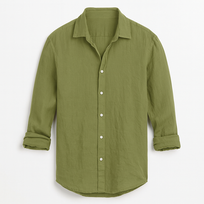 Men's short-sleeve linen shirt in a casual style, featuring a relaxed fit, a button-down front, and a classic collar. The shirt 5
