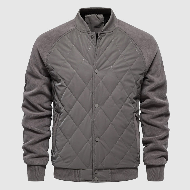 Men's quilted bomber jacket featuring elastic cuffs and a sporty design. 2