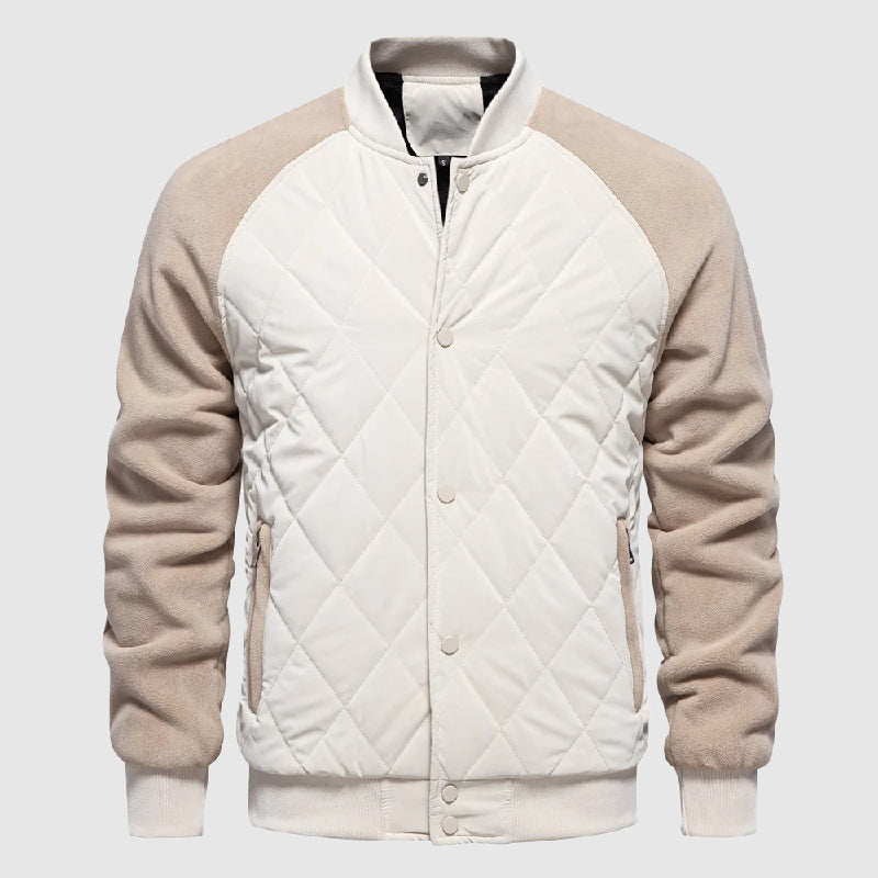 Men's quilted bomber jacket featuring elastic cuffs and a sporty design. 3