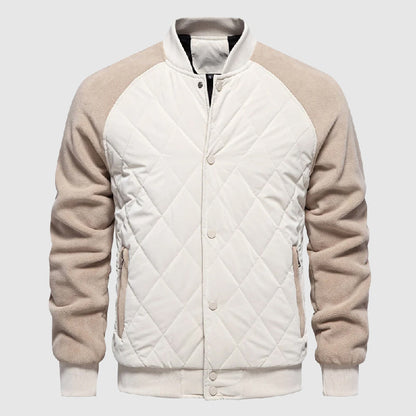Men's quilted bomber jacket featuring elastic cuffs and a sporty design. 3