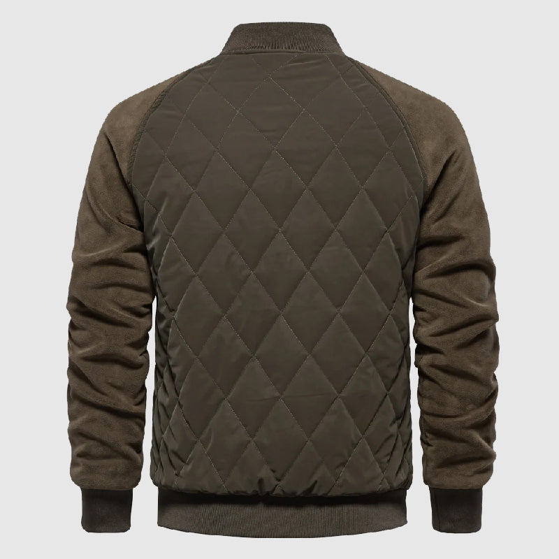 Men's quilted bomber jacket featuring elastic cuffs and a sporty design. 6