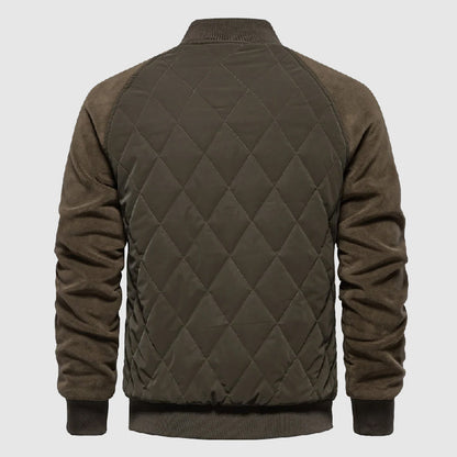 Men's quilted bomber jacket featuring elastic cuffs and a sporty design. 6