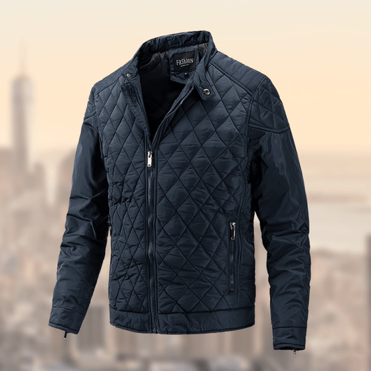 Men's winter quilted jacket with a zipper and pockets, featuring a sleek design and practical elements. 0