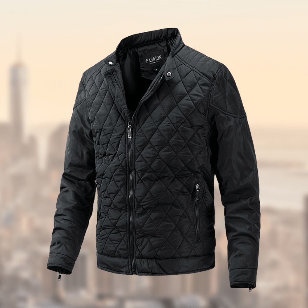 Men's winter quilted jacket with a zipper and pockets, featuring a sleek design and practical elements. 1
